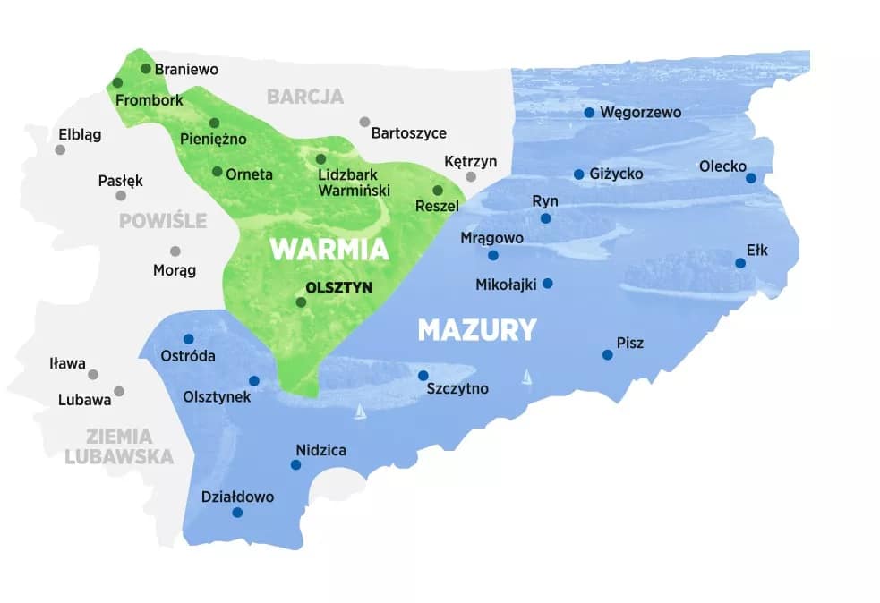 Puolan Masuria eli Mazury - kartta
